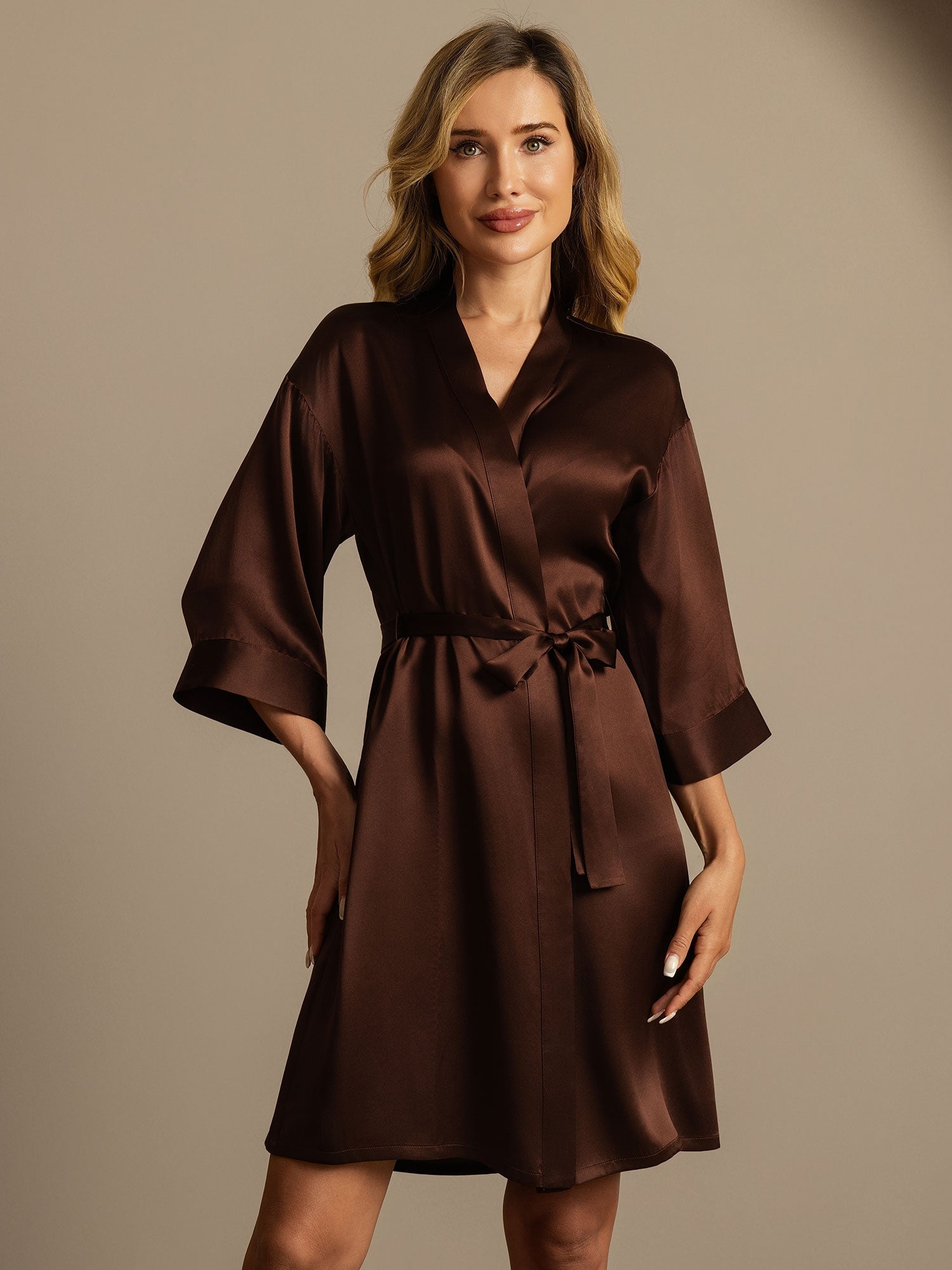 [Kaffee] SilkSilky-DE Reine Seide Womens Robe 005,
