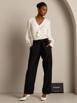 [Schwarz] SilkSilky-DE 32Momme Silk-Wool Blend Womens Pants 007
