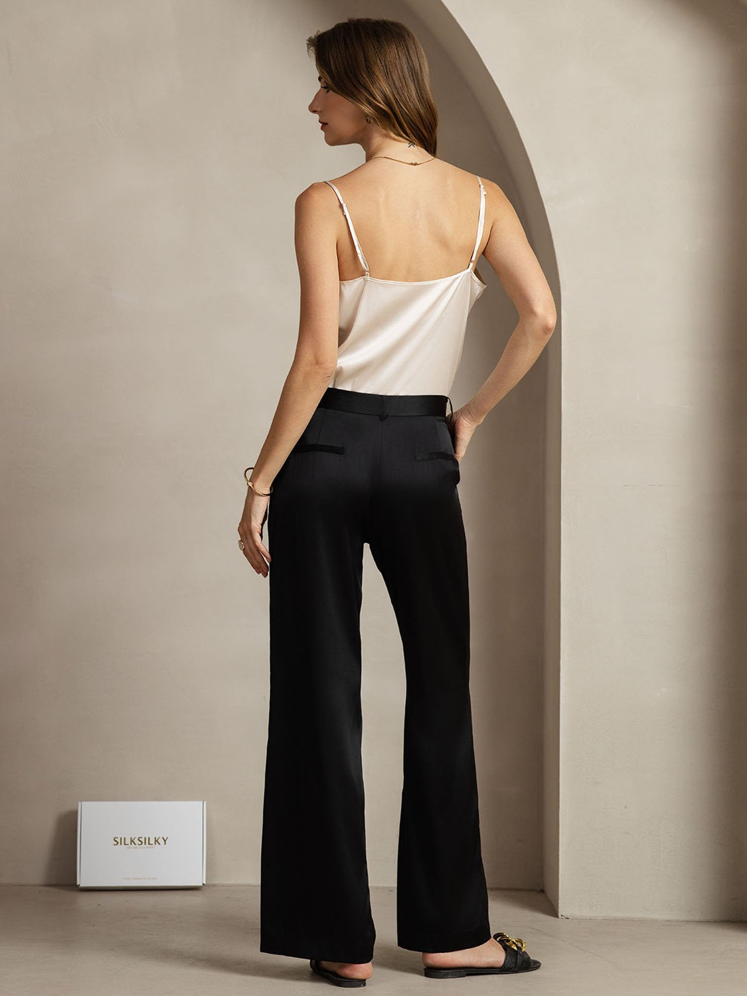 [Schwarz] SilkSilky-DE 19Momme Seide Womens Pants 006