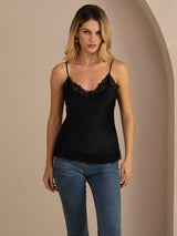 [Schwarz] SilkSilky-DE Spaghetti Strap V Neck Cami Top 004