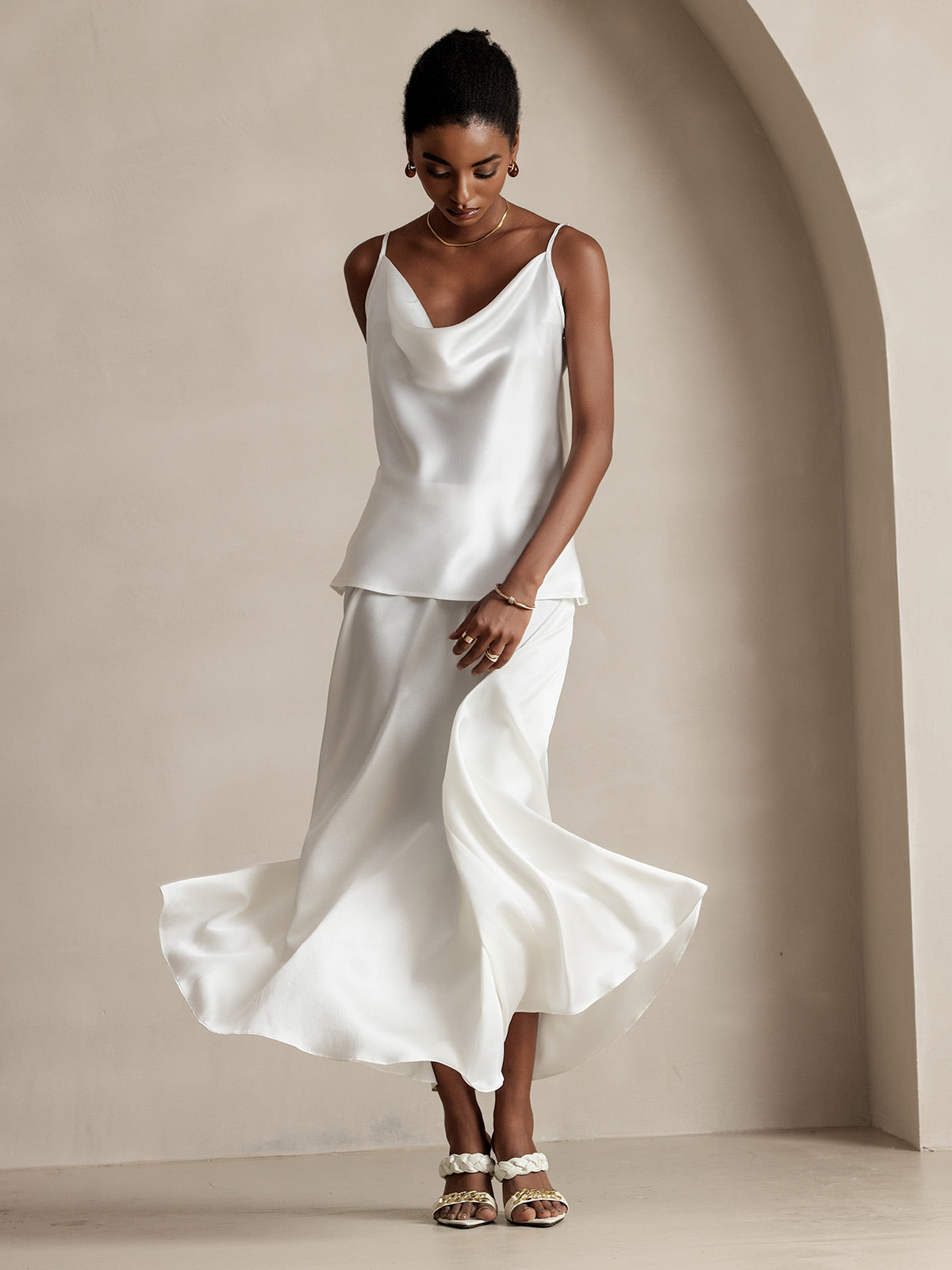 [Weiß] SilkSilky-DE 19Momme Seide Skirt 007