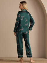 [Smaragd Zebra] SilkSilky-DE Long Sleeve Lapel Collar Damen Pyjamas 002