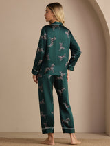 [Smaragd Zebra] SilkSilky-DE Long Sleeve Lapel Collar Damen Pyjamas 002