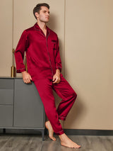 [Rot] SilkSilky-DE Long Sleeve Notch-Kragen Herren Pyjamas 001