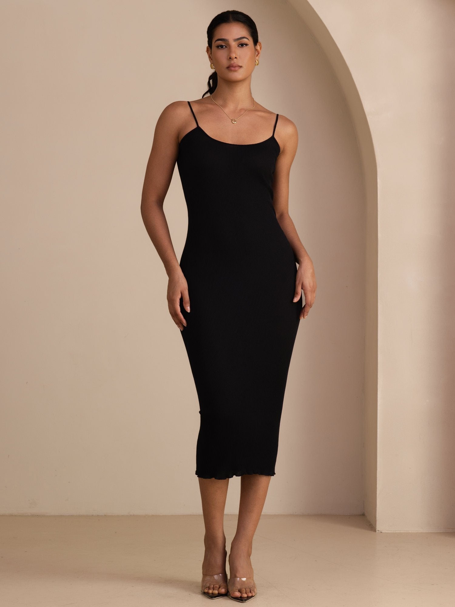 [Schwarz] SilkSilky-DE Sleeveless Boat Neck Kleider 001