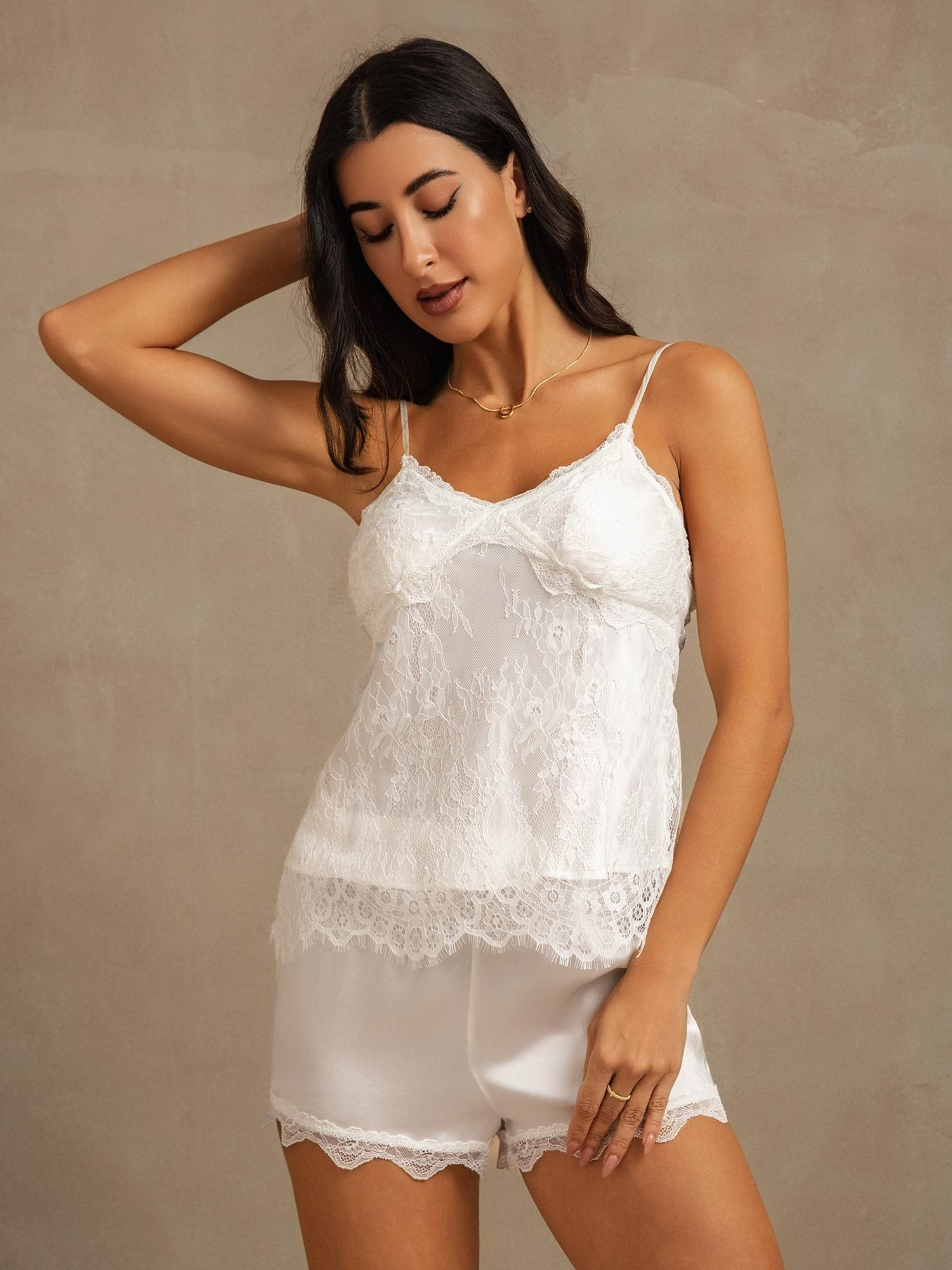 [Weiß] SilkSilky-DE Reine Seide Camisole Set 006