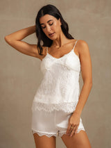 [Weiß] SilkSilky-DE Spaghettiträger Camisole-Set 006