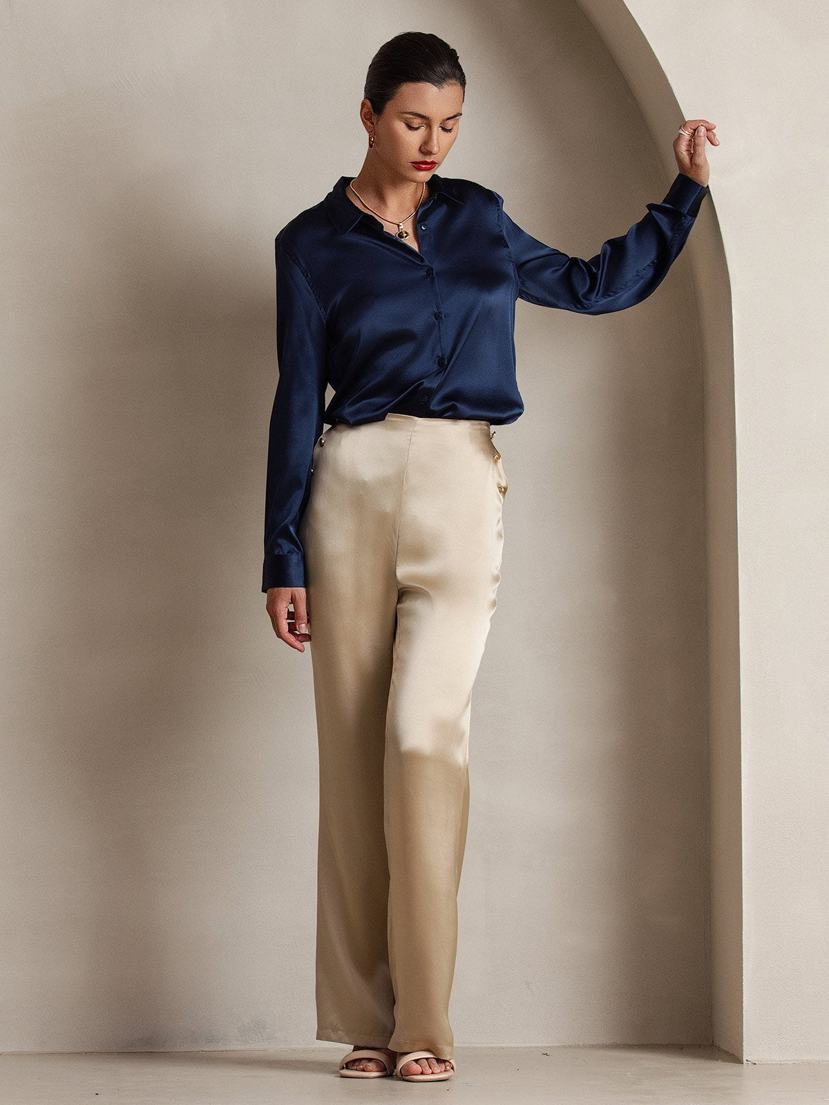 [Champagner] SilkSilky-DE 19Momme Seide Womens Pants 008