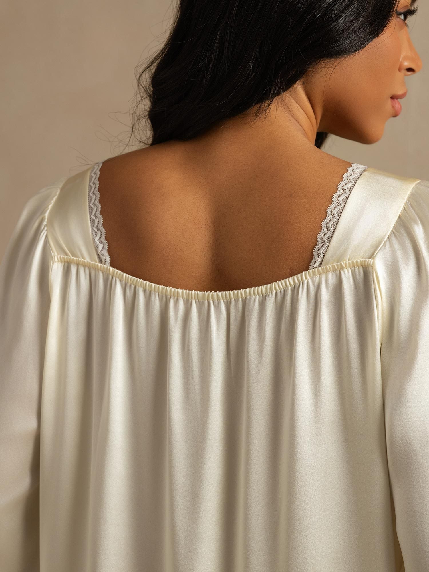 [Weiß] SilkSilky-DE Reine Seide Nightgown 005