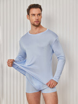 [Hellblau] SilkSilky-DE Long Sleeve Round Neck Herren T-Shirt 004