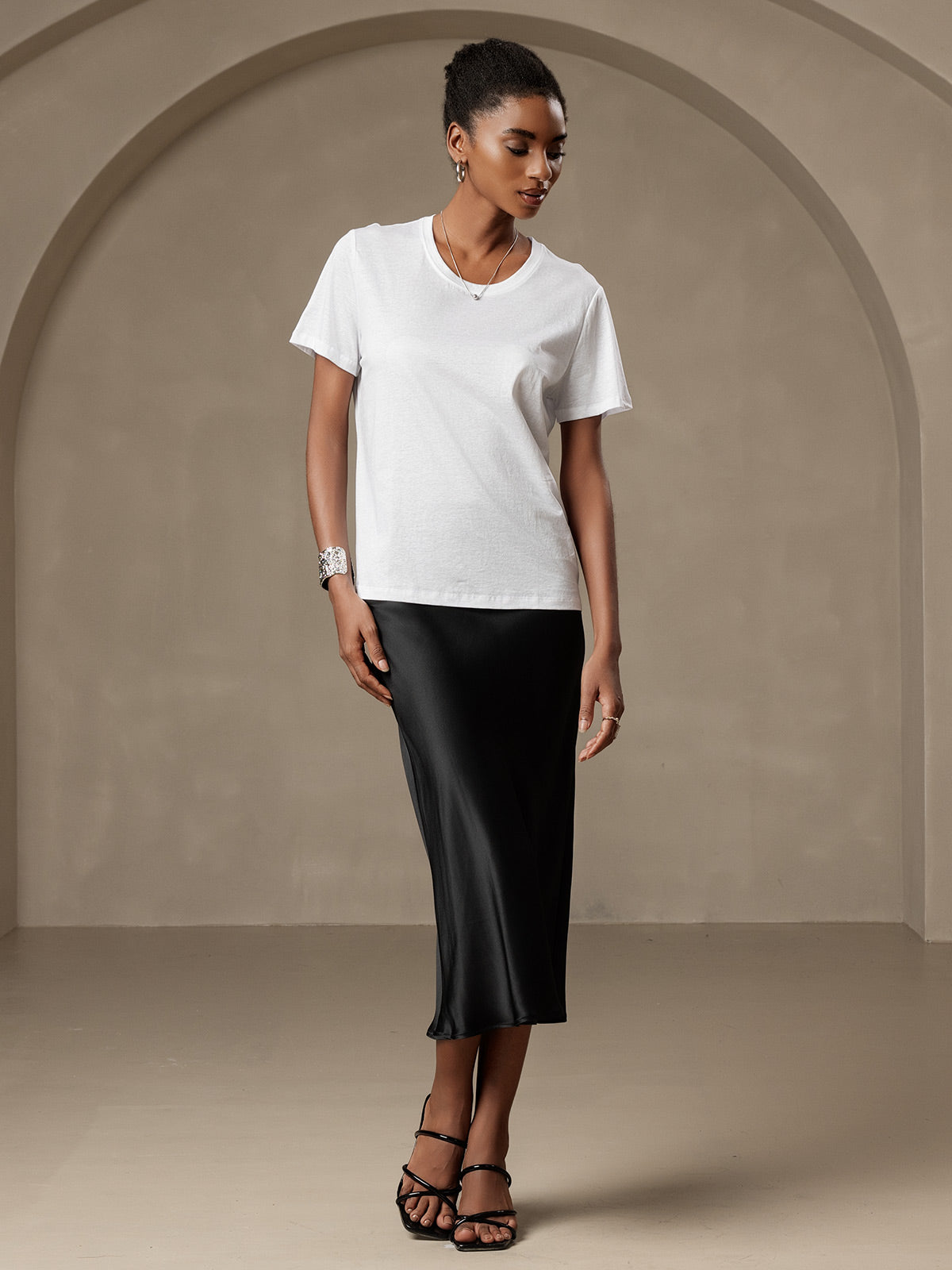 [Weiß] SilkSilky-DE Seidenstrick Womens T-Shirt 003