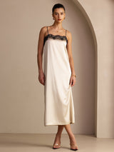 [Reisbeige] SilkSilky-DE Spaghetti Strap Square Neck Kleider 001