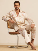 [Champagner] SilkSilky-DE Long Sleeve Notch-Kragen Herren Pyjamas 001