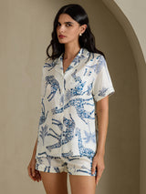 [Weiße Giraffe] SilkSilky-DE Short Sleeve Notch Collar Damen Pyjamas 005
