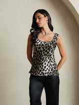 [Leopard] SilkSilky-DE 19Momme Seide U Ausschnitt Cami Top 006,