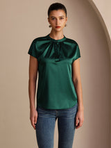 [Dunkelgrün] SilkSilky-DE Short Sleeve Blouse 001