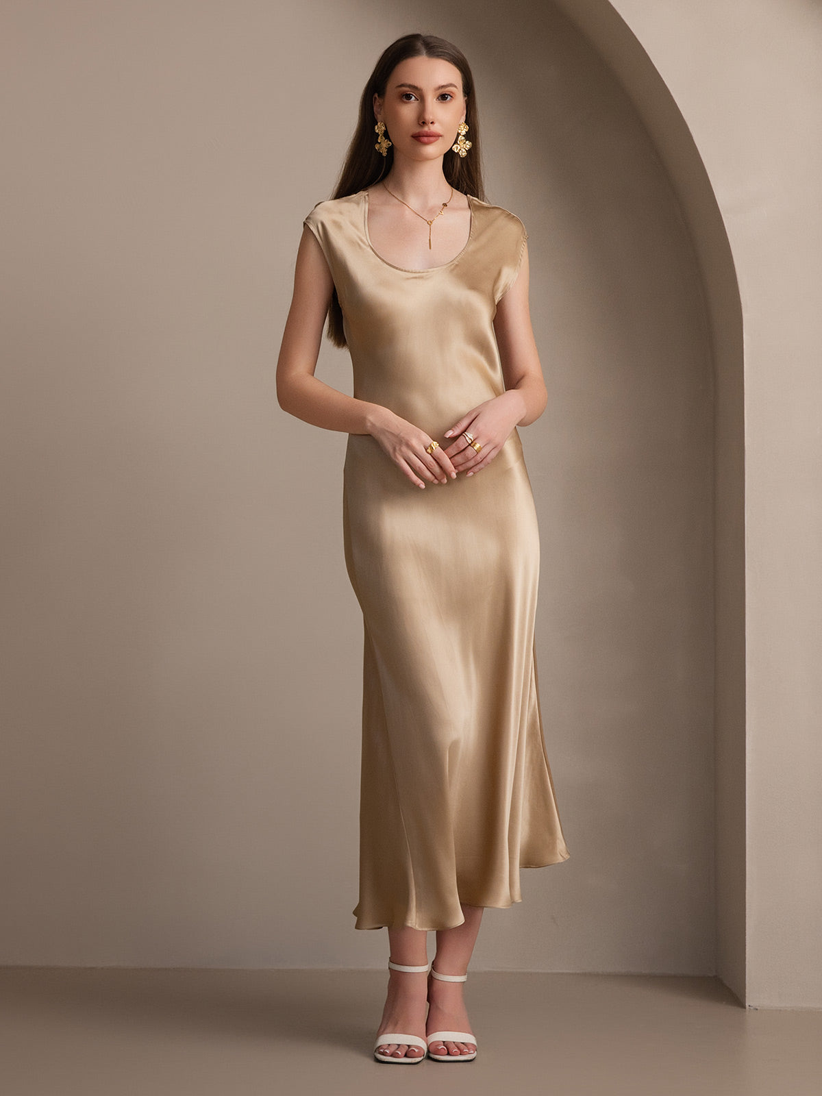 [Champagner] SilkSilky-DE 19Momme Seide Dress 003