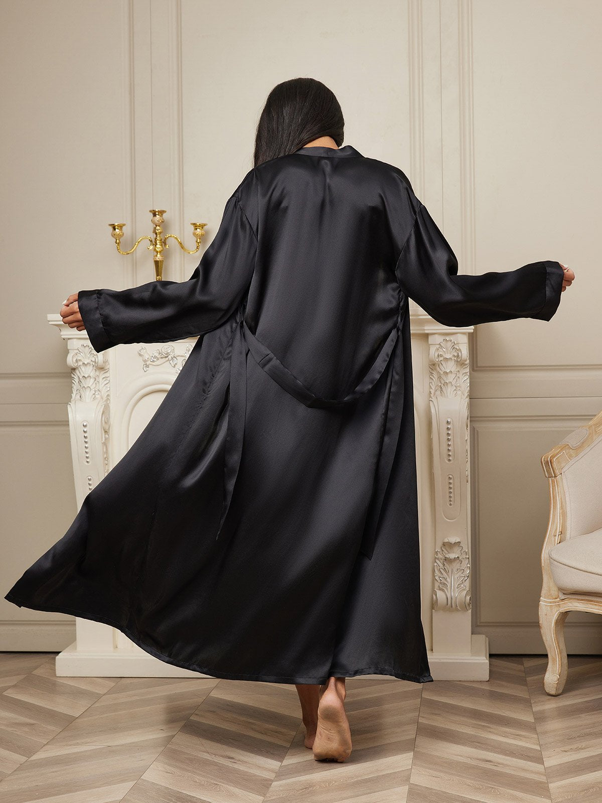[Schwarz] SilkSilky-DE Reine Seide Womens Robe 002
