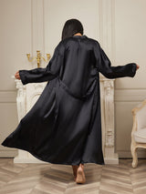 [Schwarz] SilkSilky-DE Long Sleeve Damen Morgenmantel 002