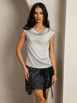 [Silber] SilkSilky-DE Cap Sleeve Cowl Neck T-Shirt 001