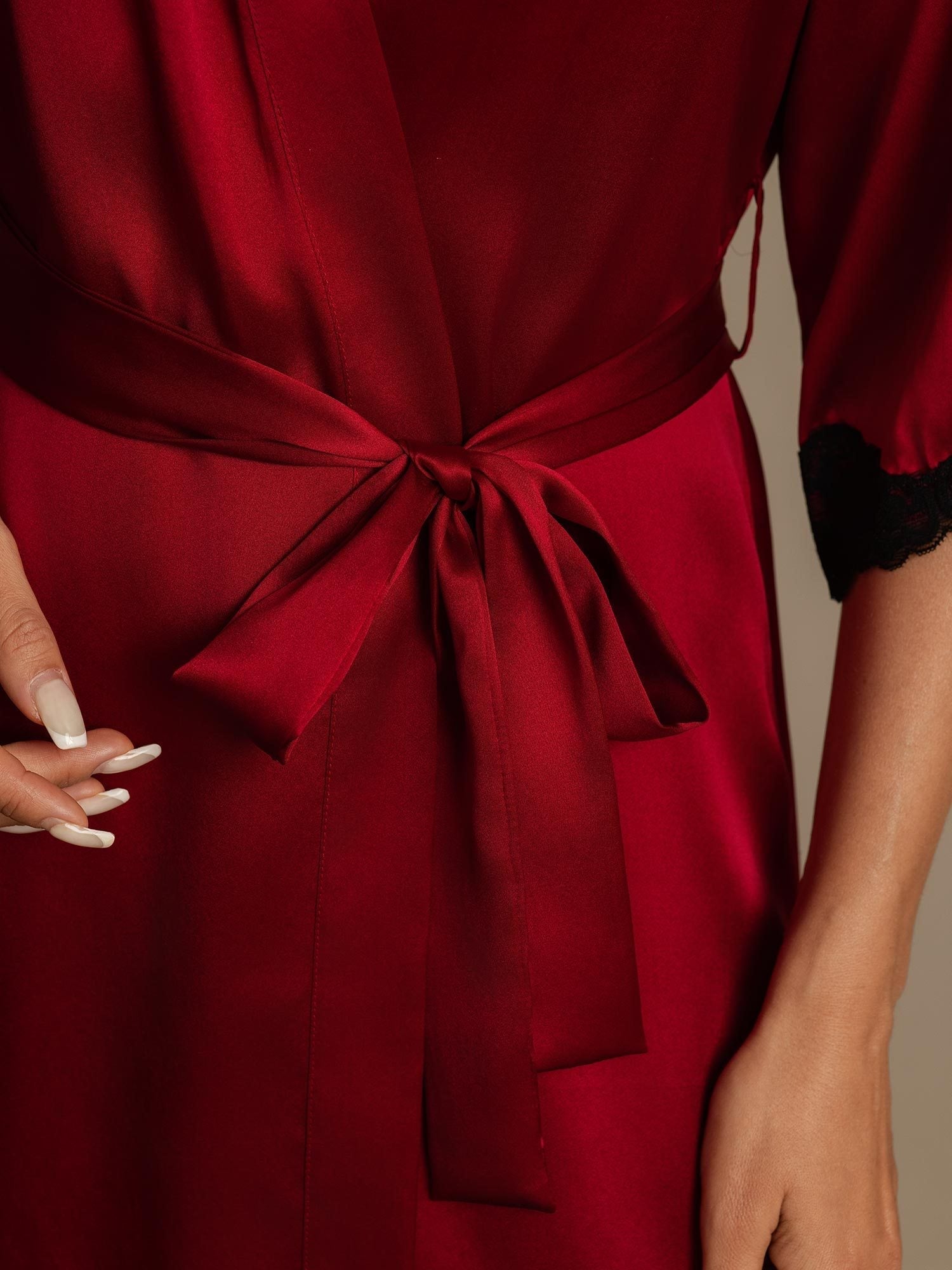 [Rotwein] SilkSilky-DE Reine Seide Womens Robe 005