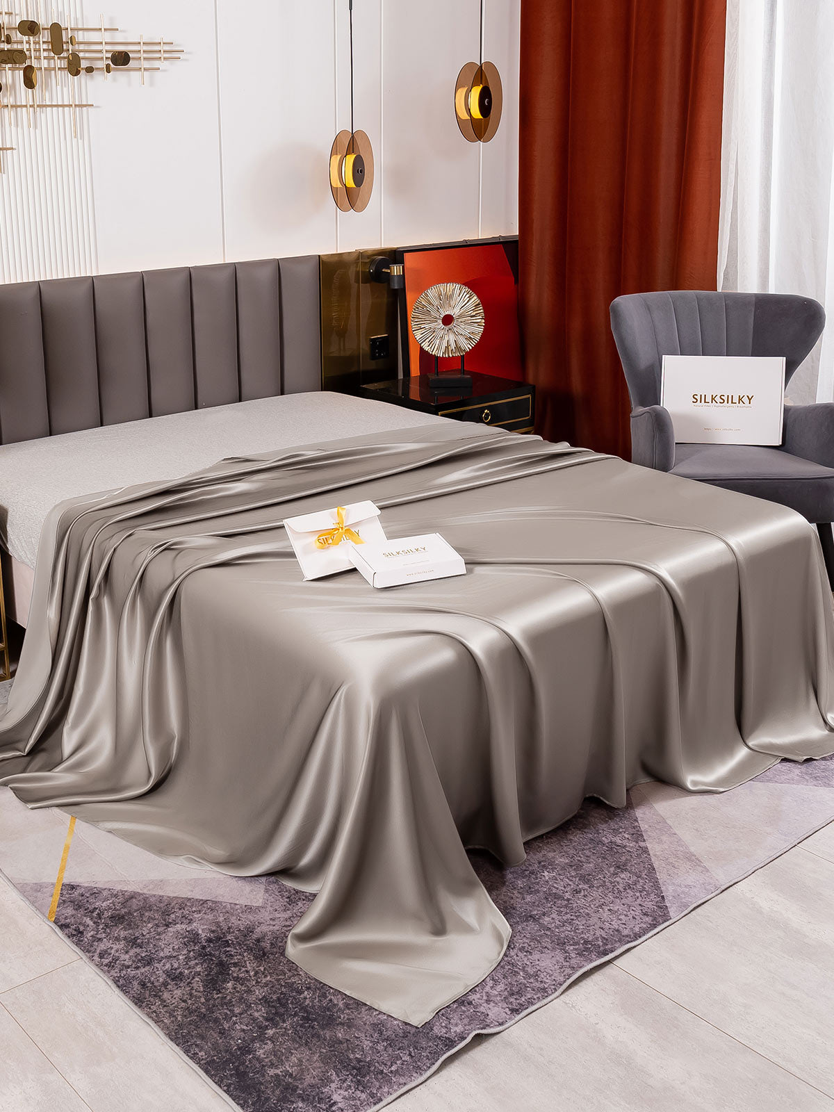 [Grau] SilkSilky-DE 19Momme Reine Seide Sheet 001