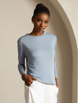 [Graublau] SilkSilky-DE Reine Seide Womens T-Shirt 007