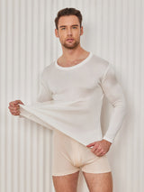 [Weiß] SilkSilky-DE Long Sleeve Round Neck Herren T-Shirt 003