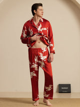 [Rotwein] SilkSilky-DE Long Sleeve Notch-Kragen Herren Pyjamas 005