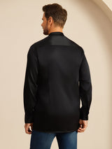[Schwarz] SilkSilky-DE Long Sleeve Stand Collar Herrenhemd 002