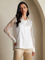 [Weiß] SilkSilky-DE Long Sleeve Lapel Collar Damenhemd 004