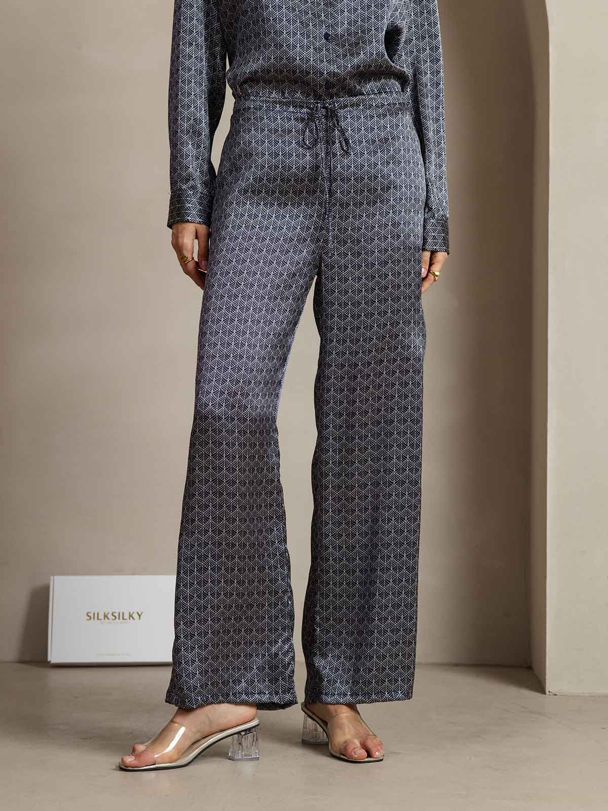 [Marine Ginkgo] SilkSilky-DE 19Momme Seide Womens Pants 001