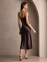 [Kaffee] SilkSilky-DE Sleeveless V Neck Kleider 002