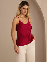 [Rotwein] SilkSilky-DE Sleeveless V Neck Cami Top 001