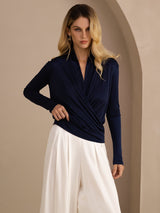 [Dunkelblau] SilkSilky-DE Long Sleeve Damenblusen 004