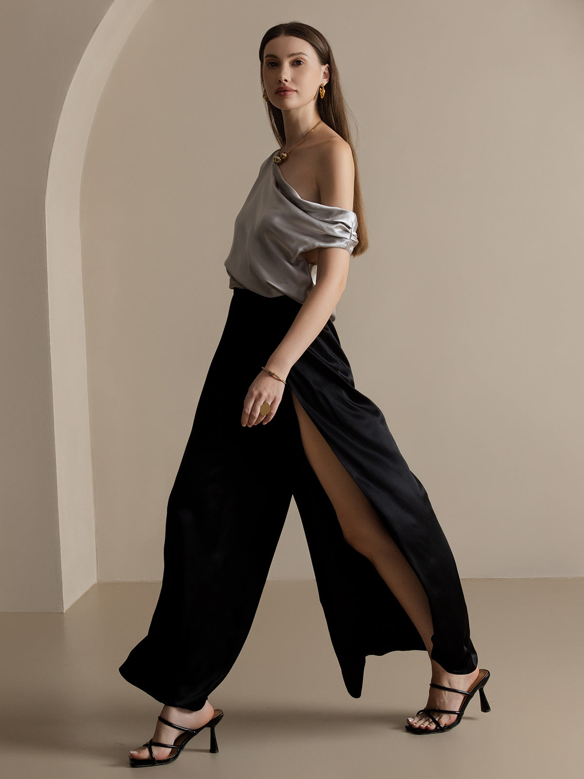 [Schwarz] SilkSilky-DE 19Momme Seide Womens Pants 008