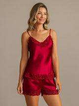 [Rotwein] SilkSilky-DE Sleeveless V Neck Camisole-Set 004