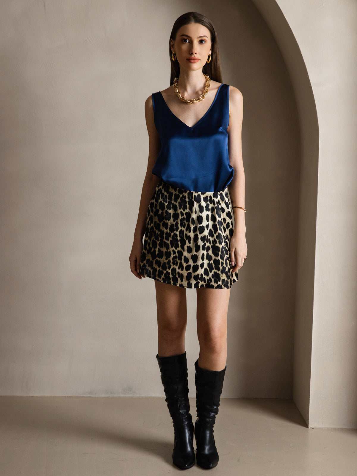 [Leopard] SilkSilky-DE 19Momme Seide Skirt 007