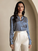[Marine Streifen] SilkSilky-DE Long Sleeve Lapel Collar Damenhemd 004