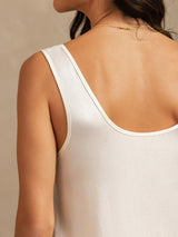 [Weiß] SilkSilky-DE 19Momme Ärmellos Tiefer Rundhalsausschnitt Damen Pyjamas 004