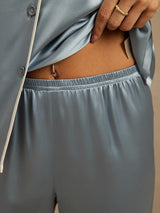 [Graublau] SilkSilky-DE Langärmelig Notch-Kragen Damen Pyjamas 005