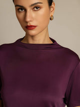 [Violett] SilkSilky-DE 100% Silk Jersey Short Sleeve Mock Neck T-Shirt 004