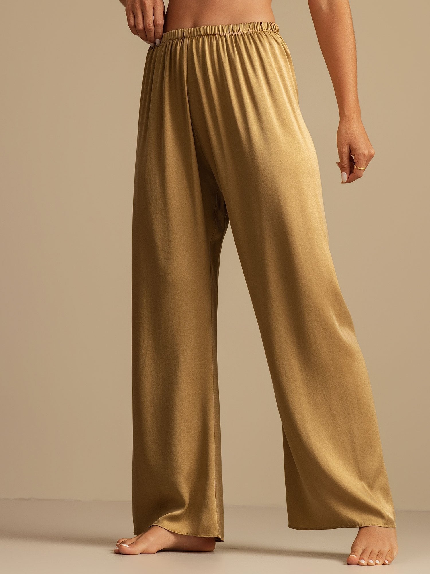 [Tan] SilkSilky-DE 19Momme Seide Womens Sleep Bottoms 004,