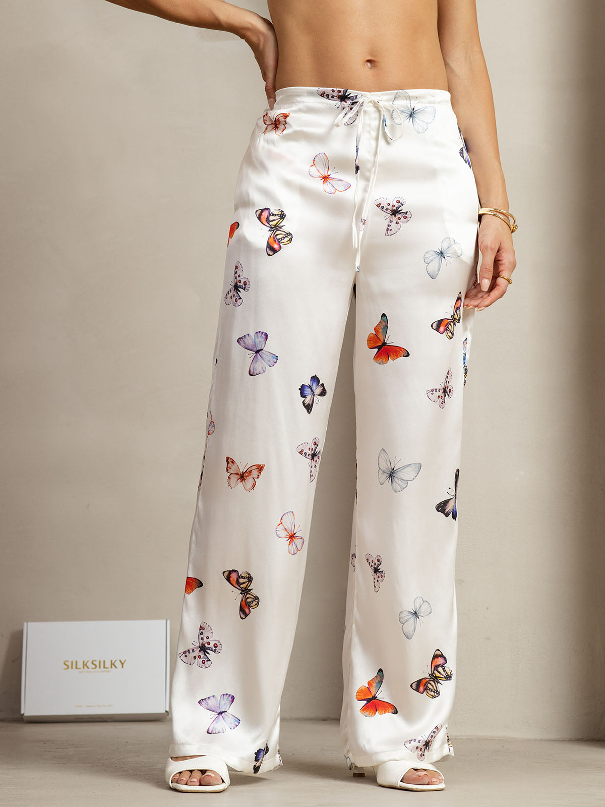 [Weiß Schmetterling] SilkSilky-DE 19Momme Seide Womens Pants 003