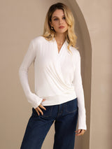 [Weiß] SilkSilky-DE Long Sleeve Damenblusen 001