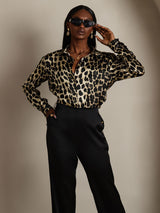 [Leopard] SilkSilky-DE Long Sleeve Lapel Collar Damenhemd 006