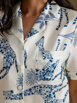 [Weiße Giraffe] SilkSilky-DE Short Sleeve Notch Collar Damen Pyjamas 006
