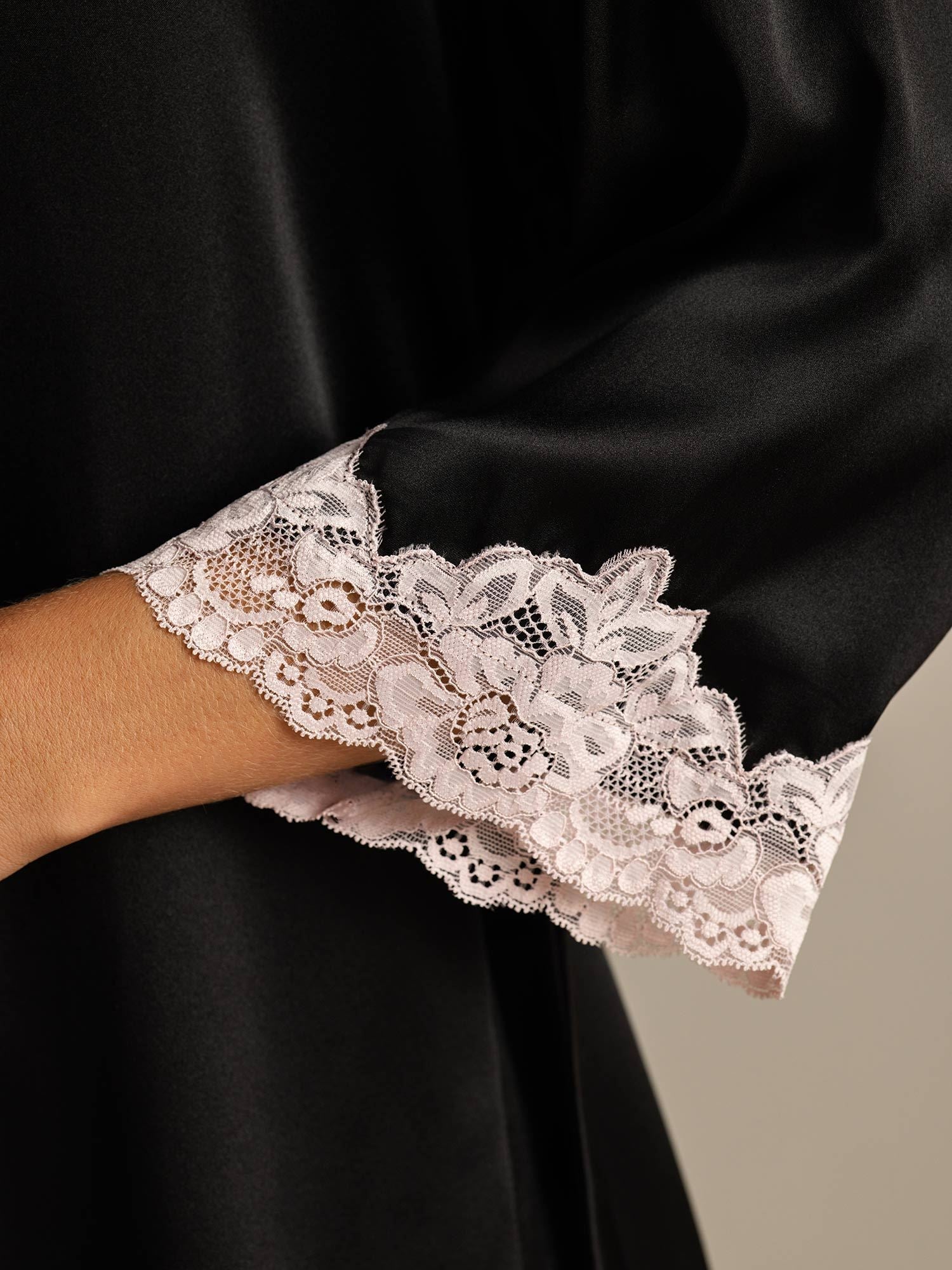 [Schwarz] SilkSilky-DE Reine Seide Womens Robe 004