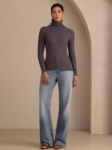 [Dunkelgrau] SilkSilky-DE Long Sleeve Turtle Neck T-Shirt 006
