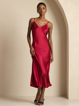 [Rotwein] SilkSilky-DE Sleeveless V Neck Kleider 003